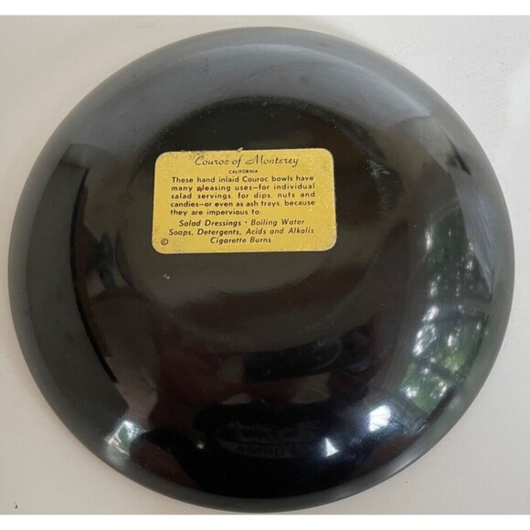 Vintage Couroc of Monterey CA Roadrunner Inlaid Serving Bowl Black Resin MCM 8" - Picture 5 of 7